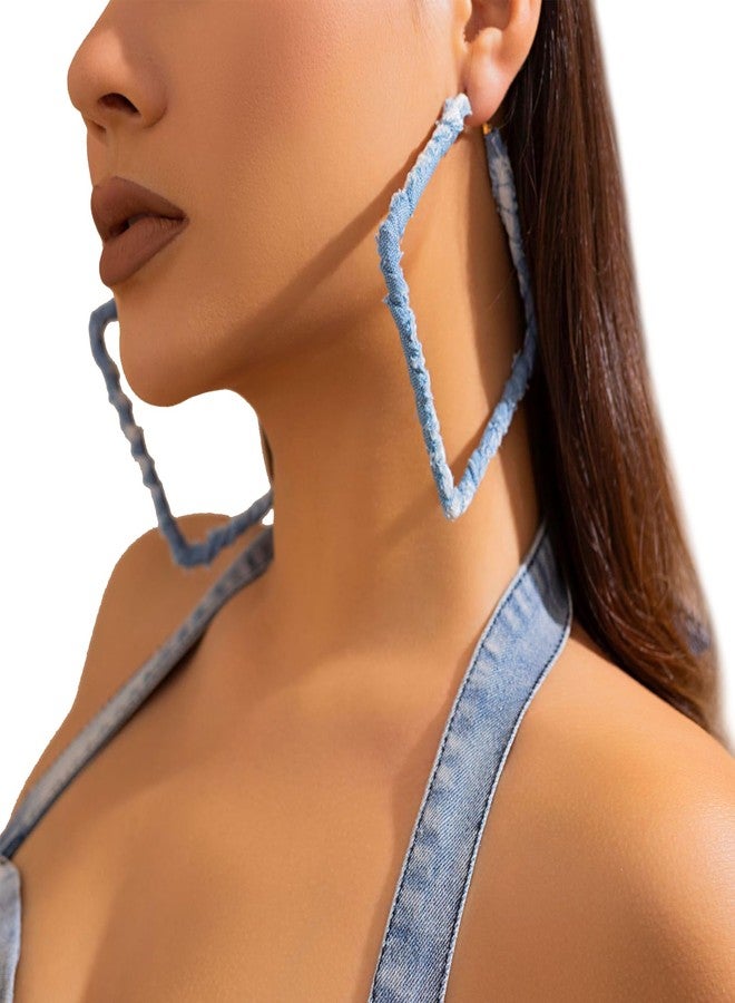 WFik Boho Large Denim Square Hoop Earrings,Simple Exaggerated Big Square Round Dangle Earrings Statement Earrings Jewelry Summer Beach Body Accessories Jewelry for Women (C) - Image 2
